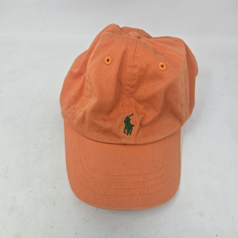 Polo Ralph Lauren Boys Orange Cotton Baseball Cap Green Pony Hat Adjustable 4-7